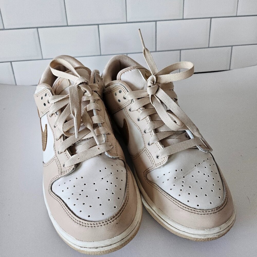 Beige, Gold and White Bike Dunk Lows